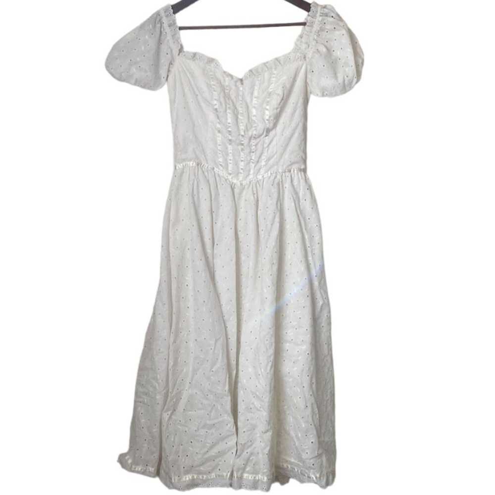 Gunne Sax White Puff Sleeve Bustier Dress Sz 7 - image 1