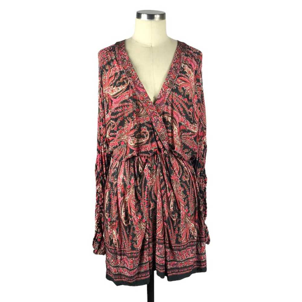 ISABEL MARANT Red Pink Paisley Mini Dress Ruched … - image 1