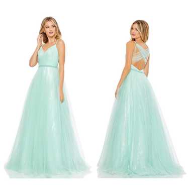 Mac Duggal Mint V-Neck Tulle Ballgown with Embell… - image 1