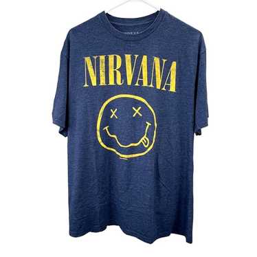 Nirvana T Shirt size L Men Blue Yellow Smiley Fac… - image 1