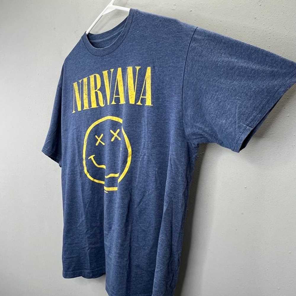 Nirvana T Shirt size L Men Blue Yellow Smiley Fac… - image 2