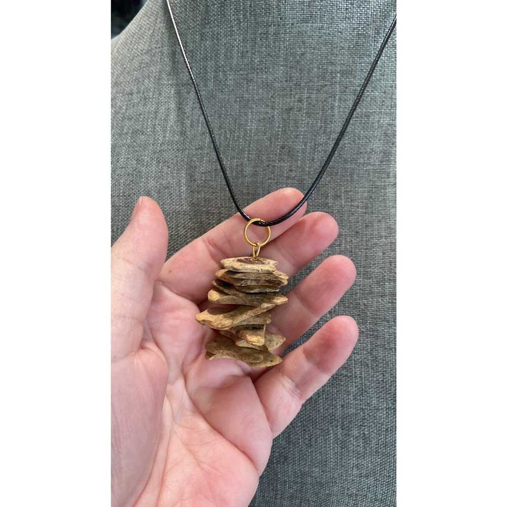 Handmade Handmade brown stacked wood pendant neck… - image 3