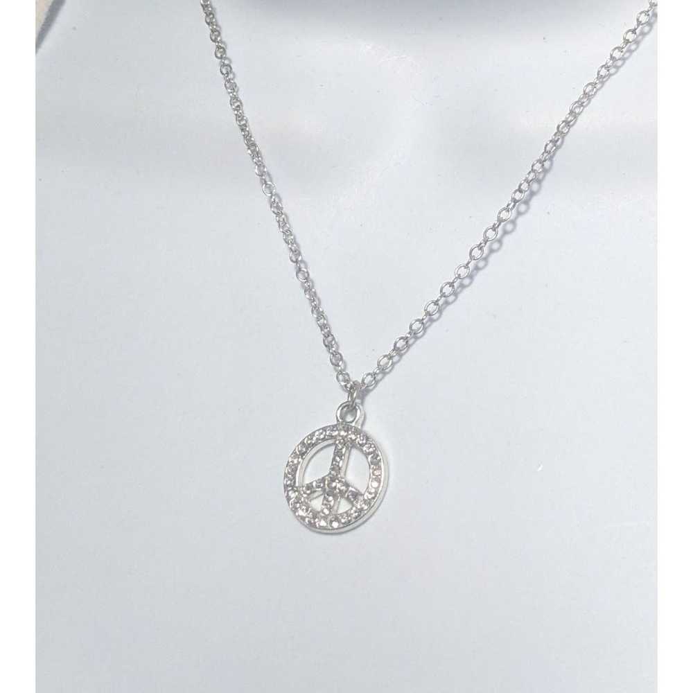 Other Silver Rhinestone Peace Sign Necklace - image 4