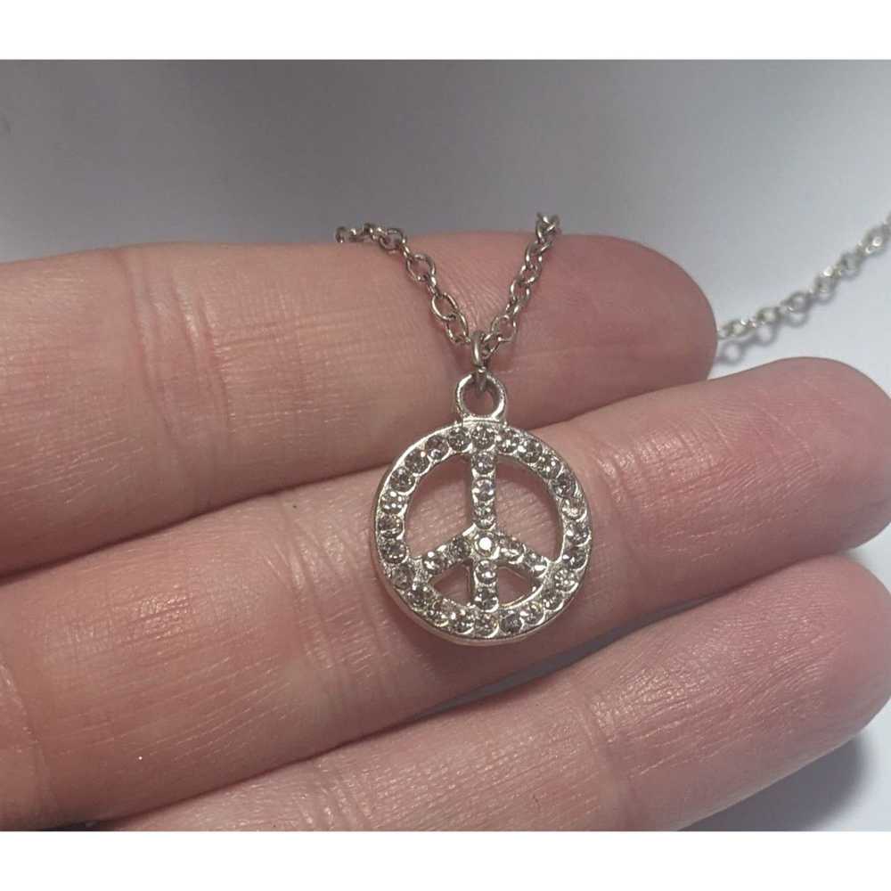 Other Silver Rhinestone Peace Sign Necklace - image 5