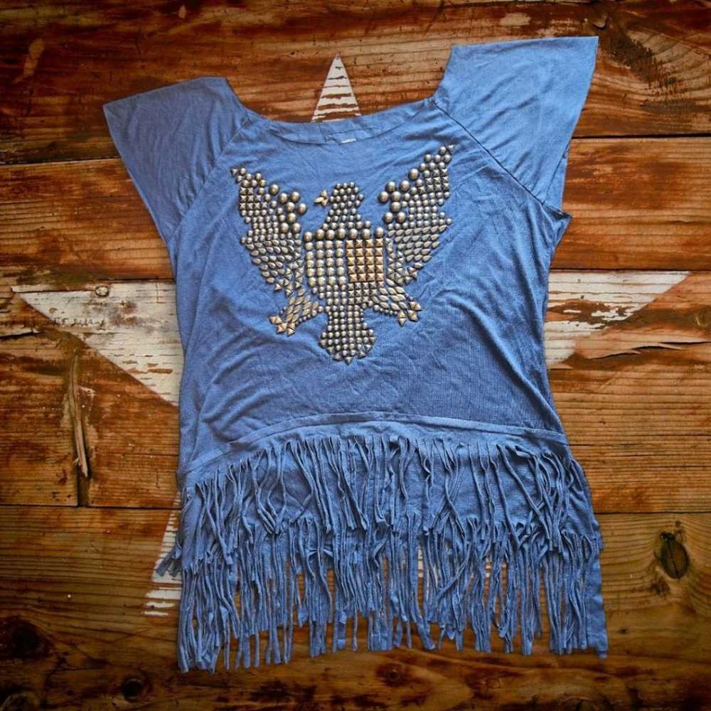 Double D Ranch Vintage eagle shirt Large Blue Bro… - image 1