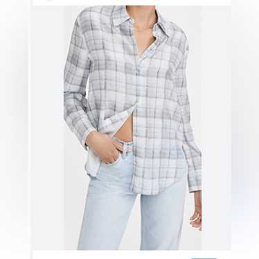 VINCE Grey Hazy Plaid Checked Silk Shirt size medi