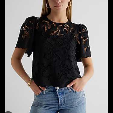 Embroidered Crochet Puff Sleeve Top (XL)