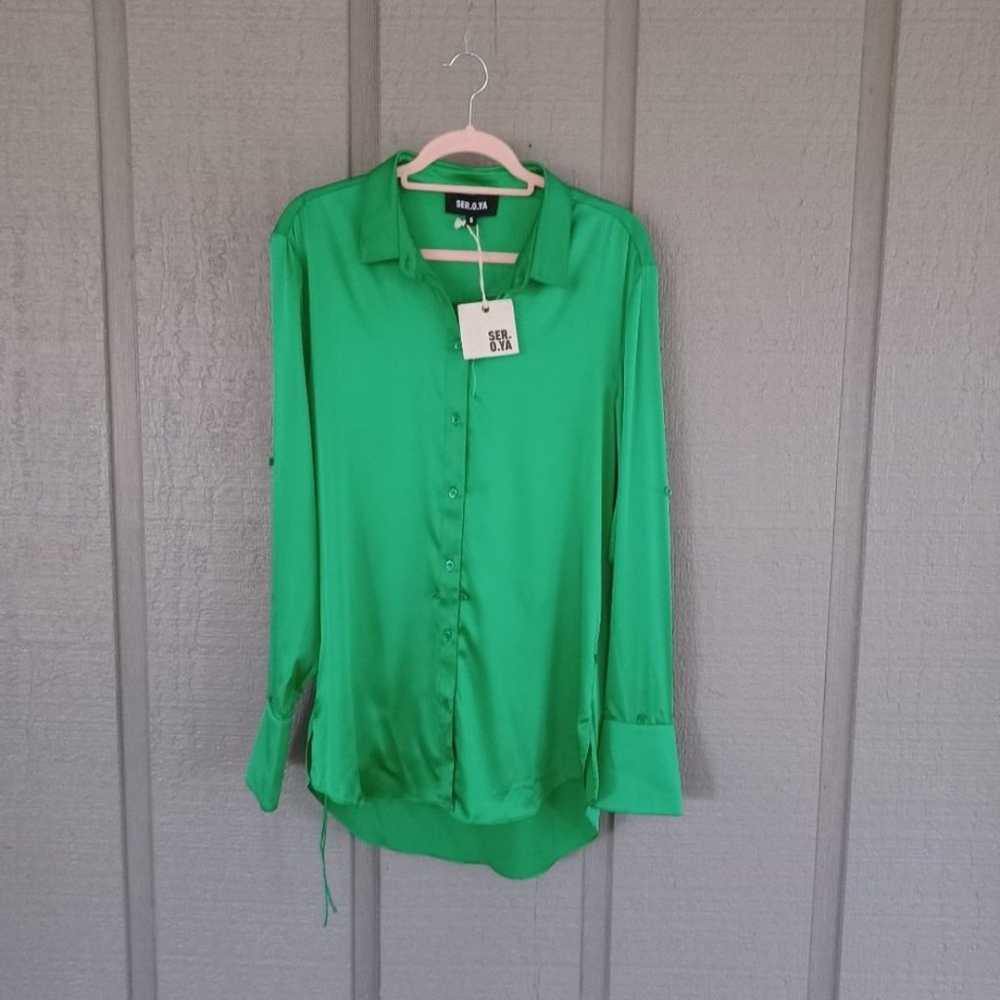 SER.O.YA Karry Silk Blend Shirt Size S In Kelly G… - image 3