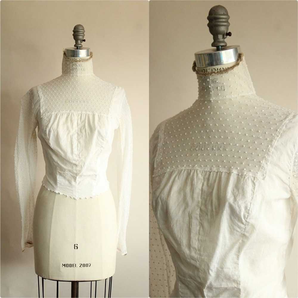 Antique 1900s Blouse In White With Lace Front. Pi… - image 1