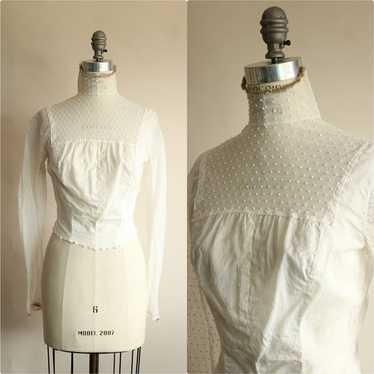 Antique 1900s Blouse In White With Lace Front. Pi… - image 1