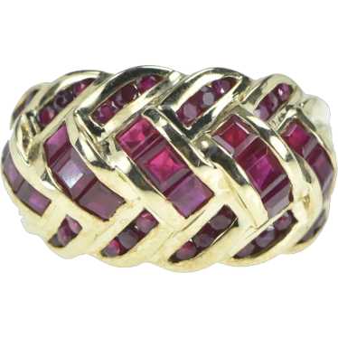 14K Ruby Encrusted Domed Knot Statement Band Ring 
