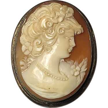 Vintage Silver Hand-Carved Shell Cameo Pendant/Br… - image 1