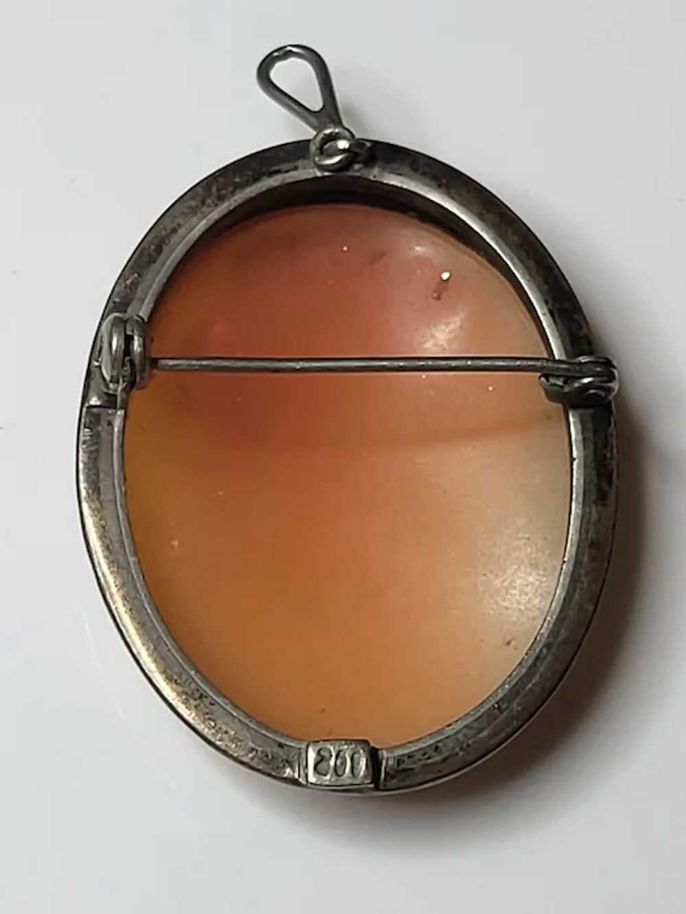 Vintage Silver Hand-Carved Shell Cameo Pendant/Br… - image 2