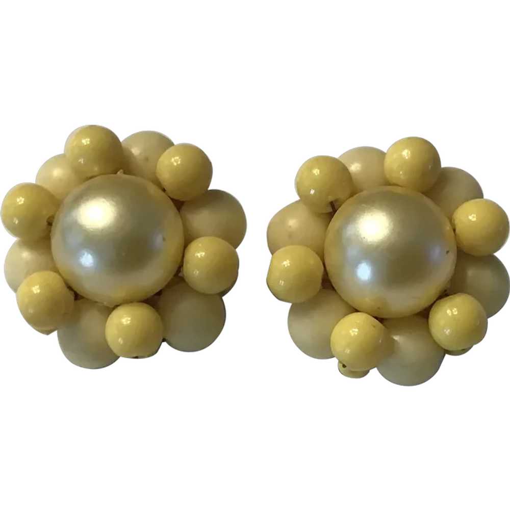 Yellow Bead Cluster Clip Earrings Hong Kong - image 1