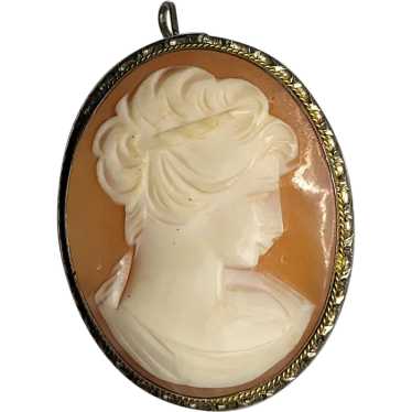 Vintage Silver Hand-Carved Shell Cameo Pendant/Br… - image 1