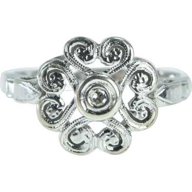 14K Diamond Ornate Swirl Heart Statement Ring Size