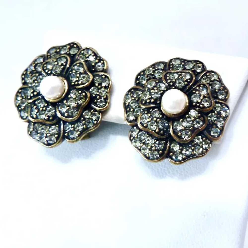 Heidi Daus Sparkly Flower Clip Earrings - image 2