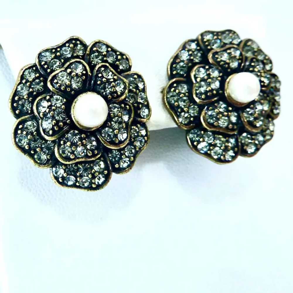 Heidi Daus Sparkly Flower Clip Earrings - image 3