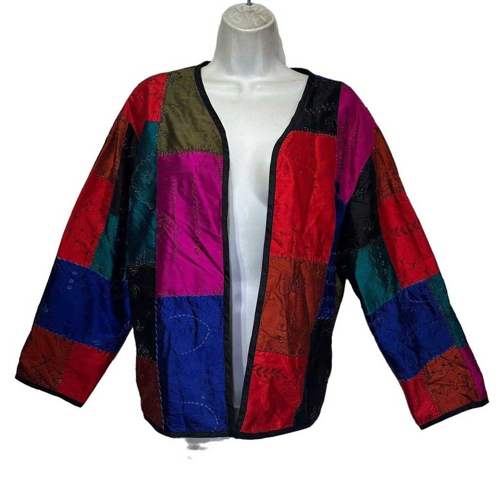 Vintage Chico’s 2 silk asian Beaded Patchwork but… - image 1