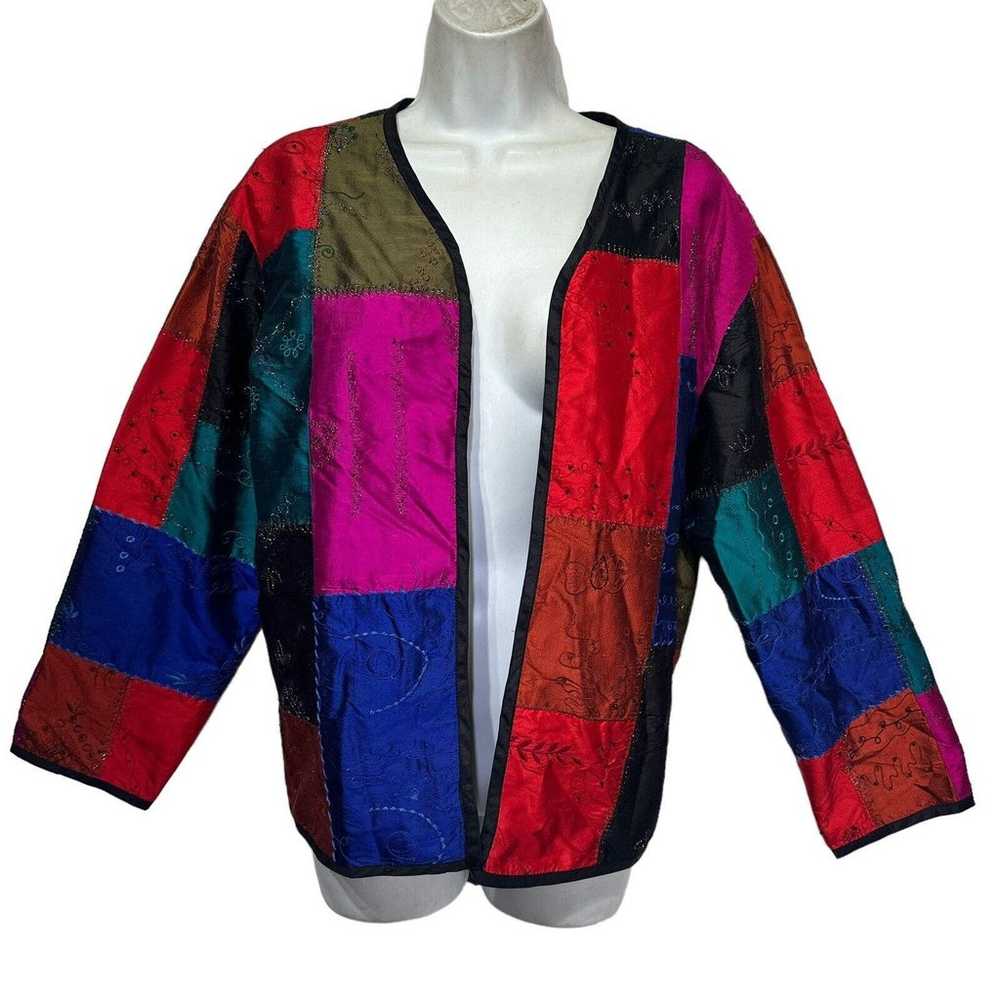 Vintage Chico’s 2 silk asian Beaded Patchwork but… - image 7