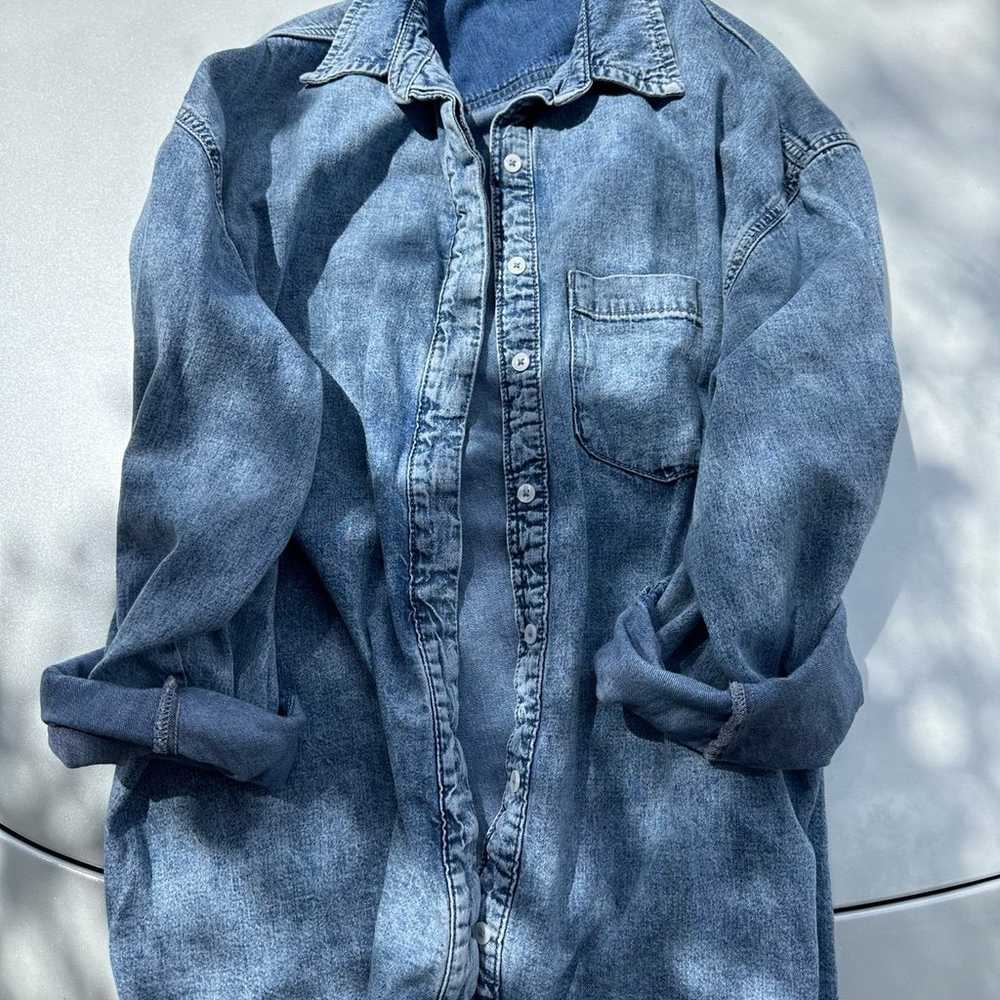 Good American oversized Denim jean shirt top jack… - image 8
