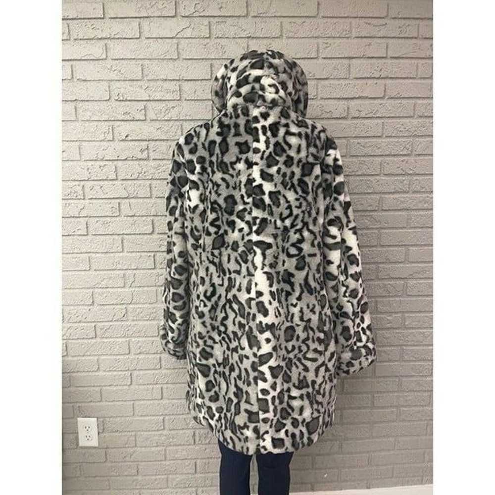 Gray Animal Print Faux Fur Coat with Hoodie Size M - image 2