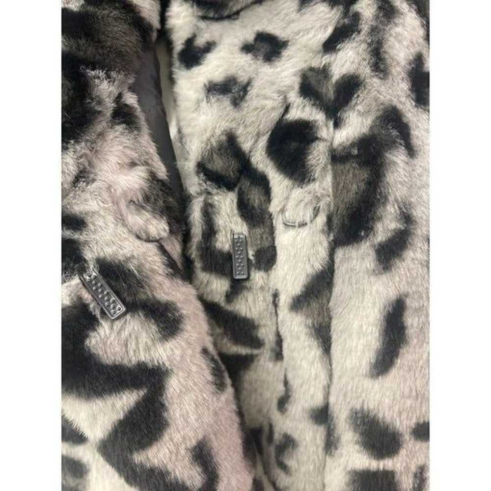 Gray Animal Print Faux Fur Coat with Hoodie Size M - image 7