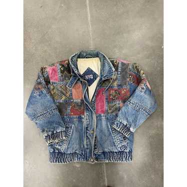Rare Y2K Vintage Denim Patchwork Jacket Size Medi… - image 1