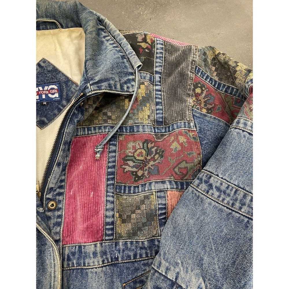 Rare Y2K Vintage Denim Patchwork Jacket Size Medi… - image 2