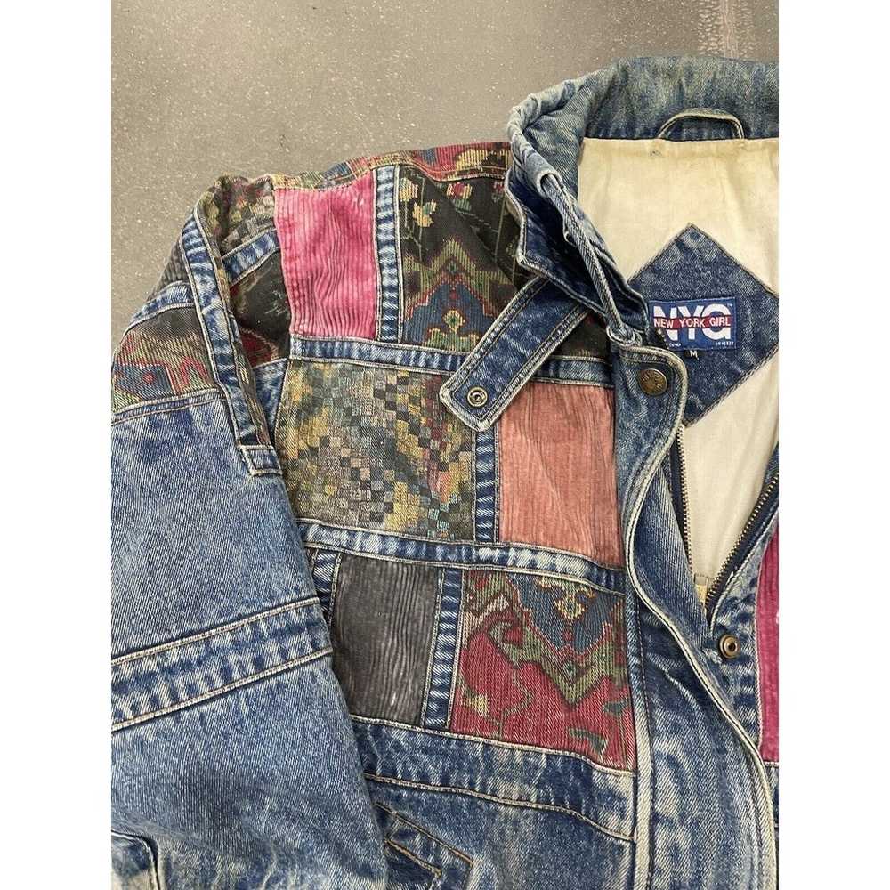 Rare Y2K Vintage Denim Patchwork Jacket Size Medi… - image 3