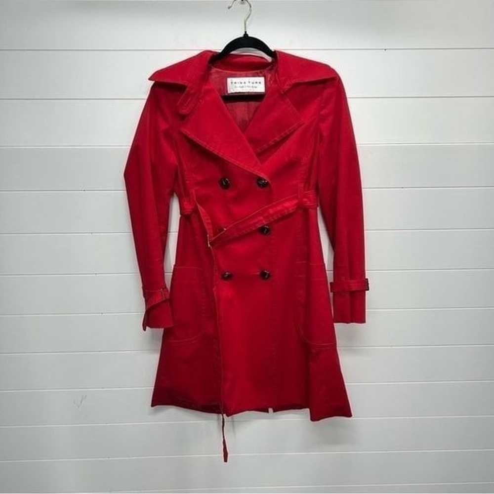 Trina Turk red double breasted trench coat jacket… - image 2