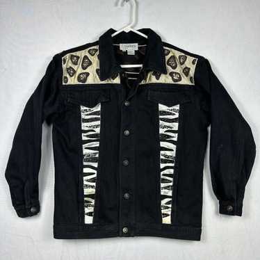 Vintage Cache Cedars Black Denim Sequin Jacket Wo… - image 1
