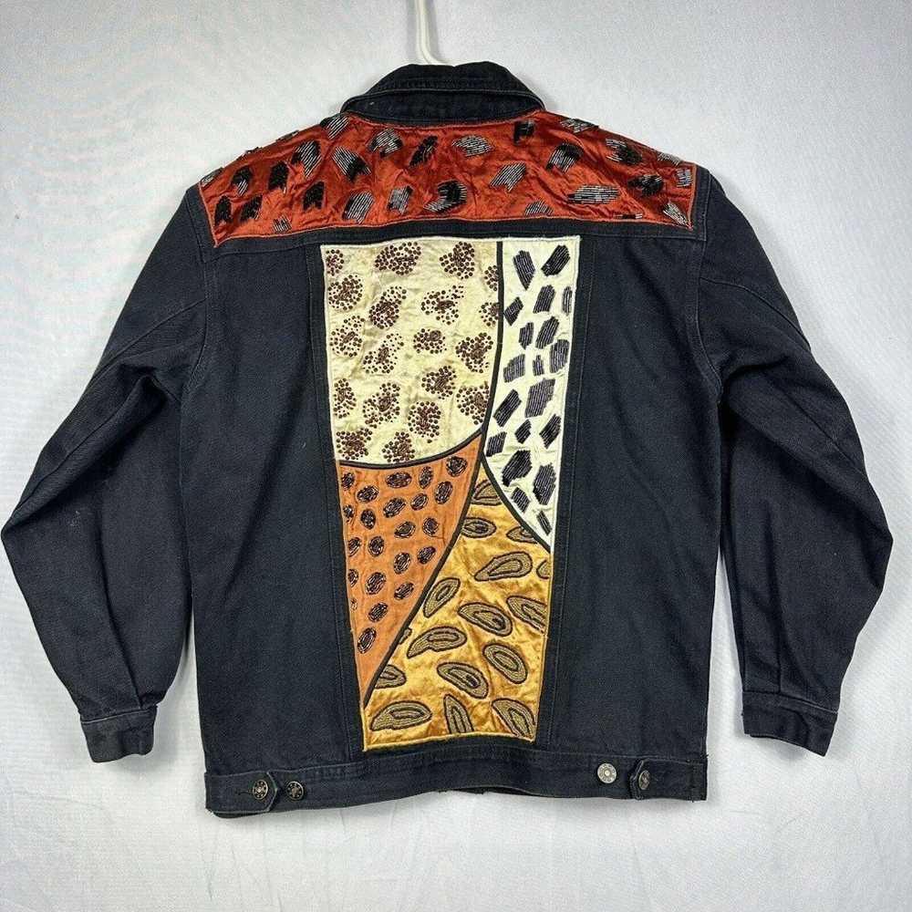 Vintage Cache Cedars Black Denim Sequin Jacket Wo… - image 2