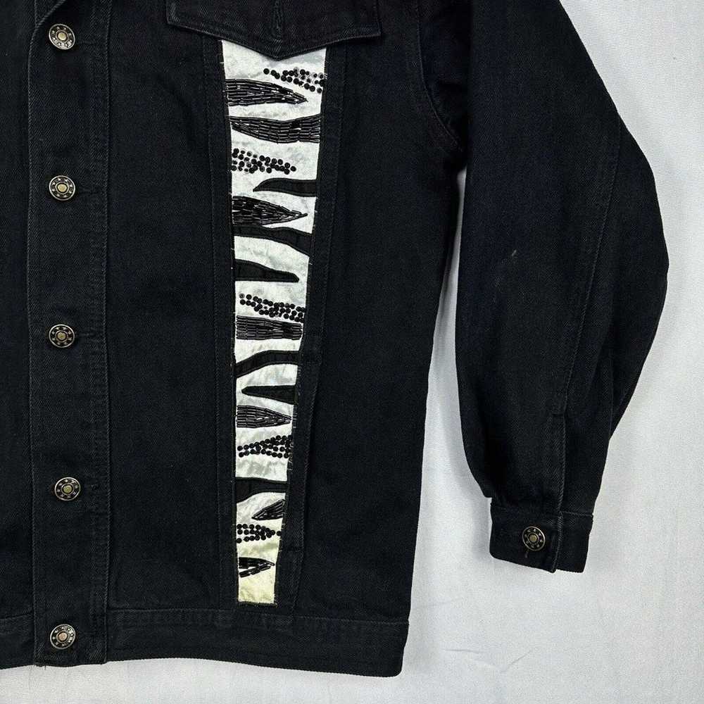 Vintage Cache Cedars Black Denim Sequin Jacket Wo… - image 3