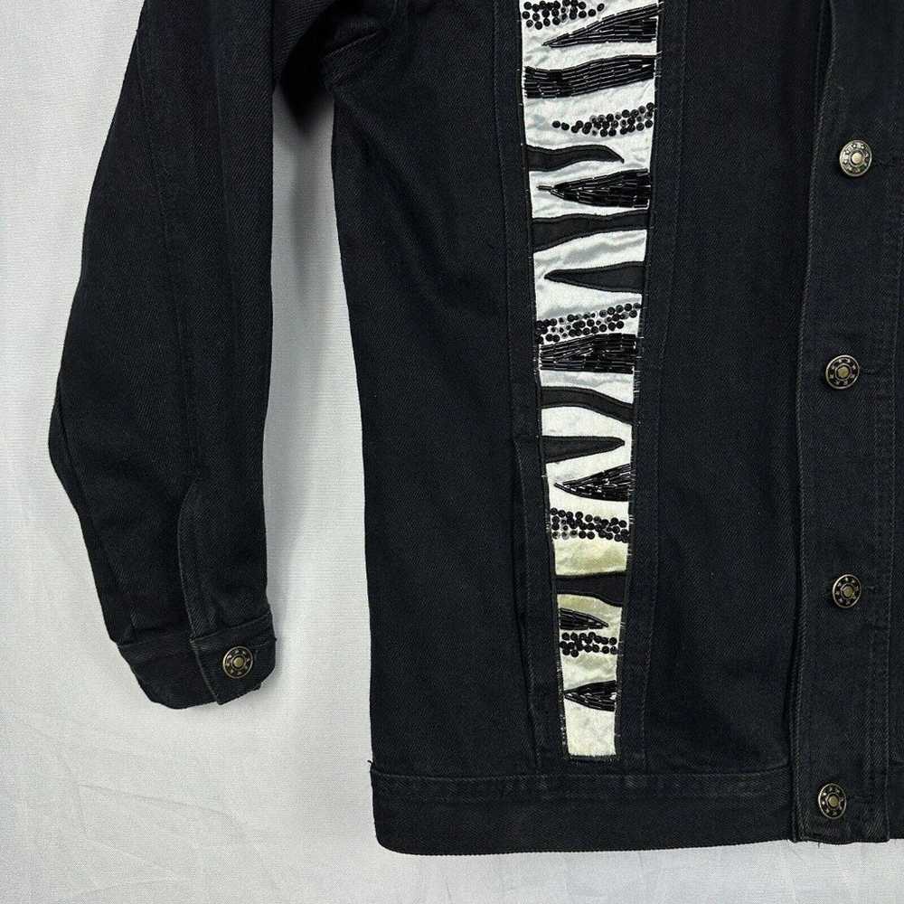 Vintage Cache Cedars Black Denim Sequin Jacket Wo… - image 4