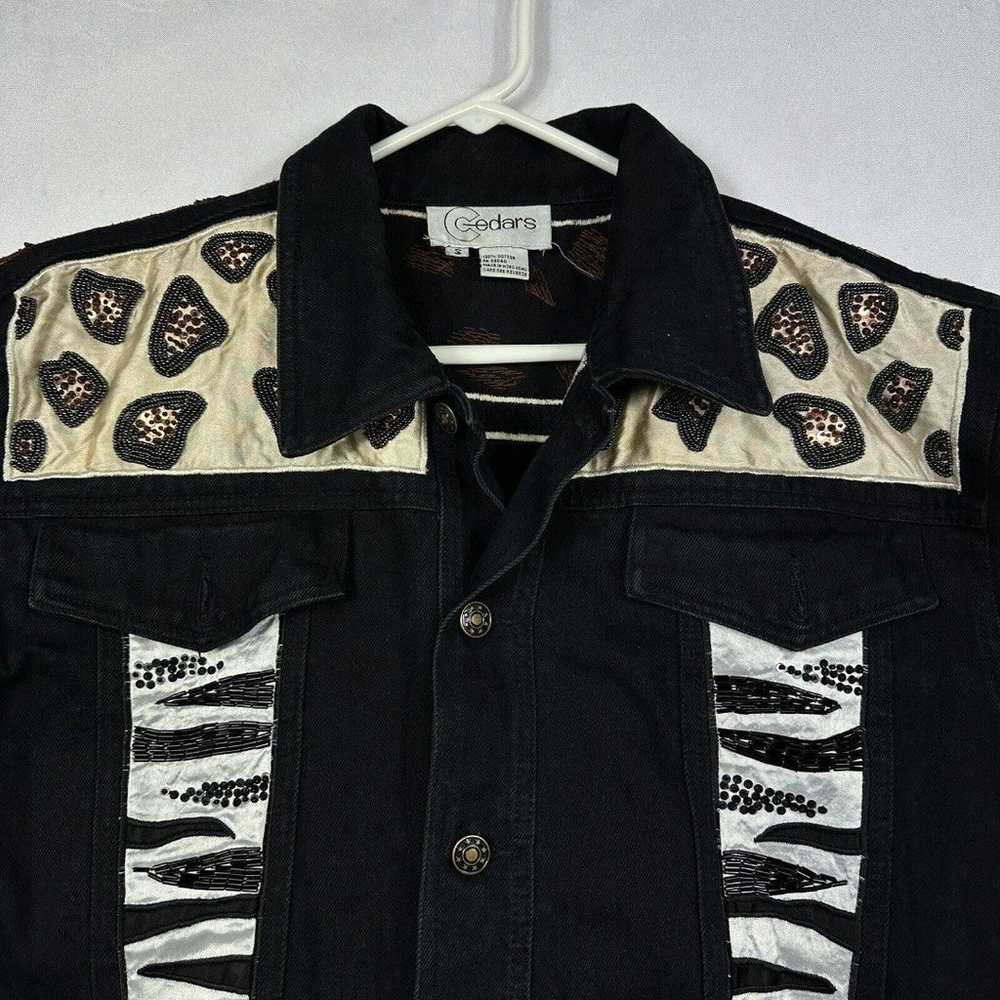 Vintage Cache Cedars Black Denim Sequin Jacket Wo… - image 5