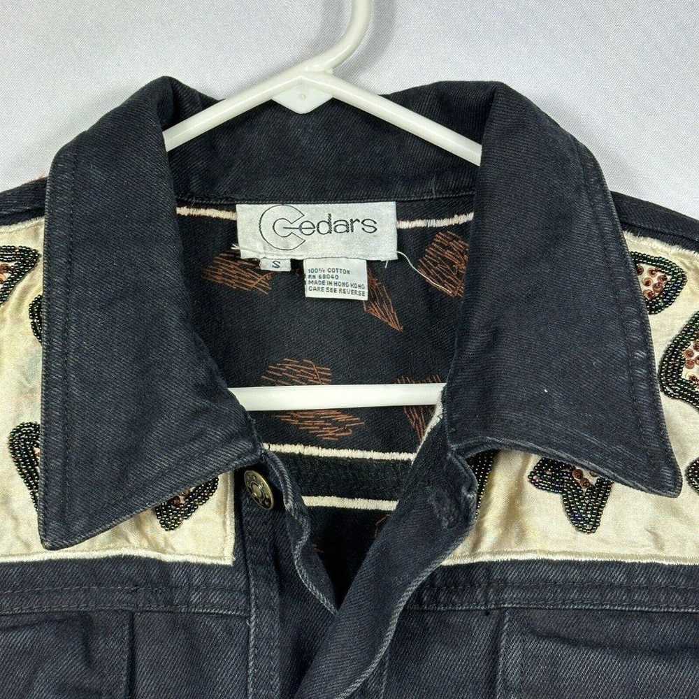 Vintage Cache Cedars Black Denim Sequin Jacket Wo… - image 6