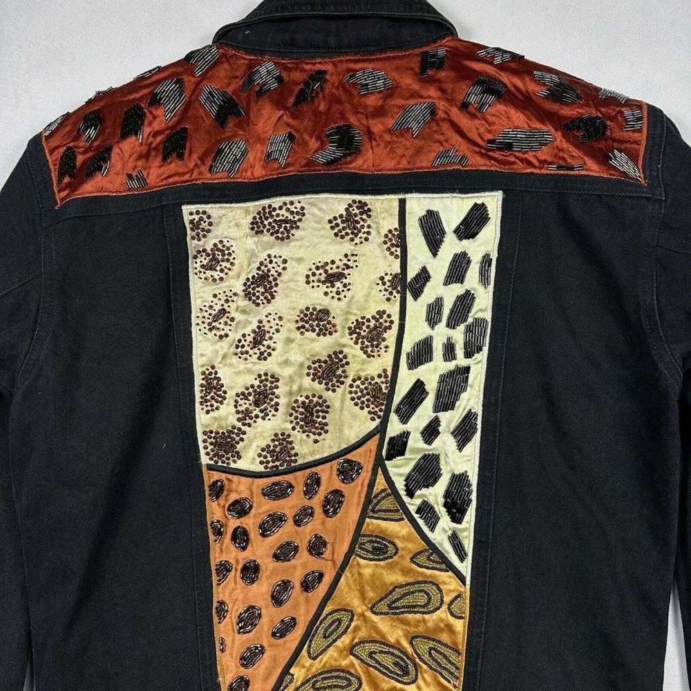 Vintage Cache Cedars Black Denim Sequin Jacket Wo… - image 8