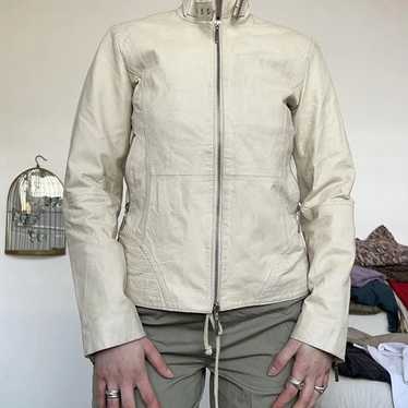 cream leather buckle biker jackets