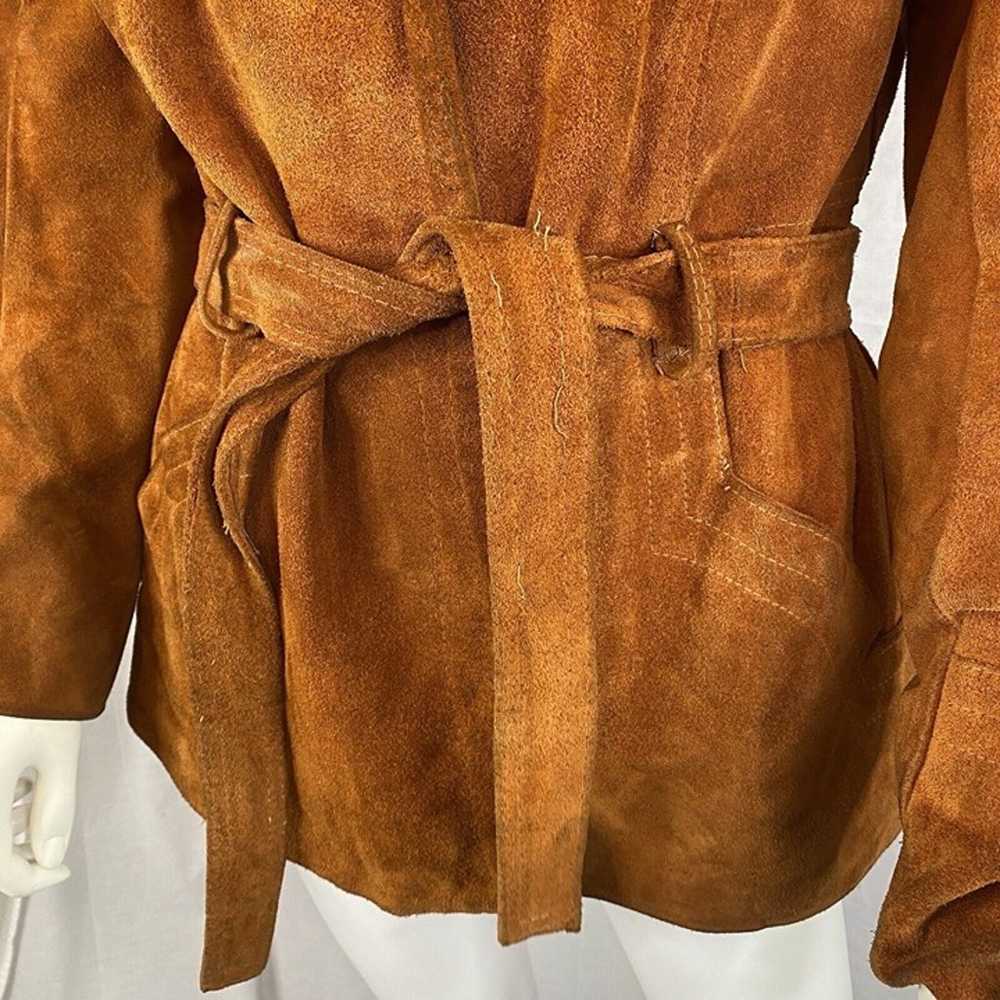 Vintage Women's Rust Ochre Suede Leather Belted C… - image 11