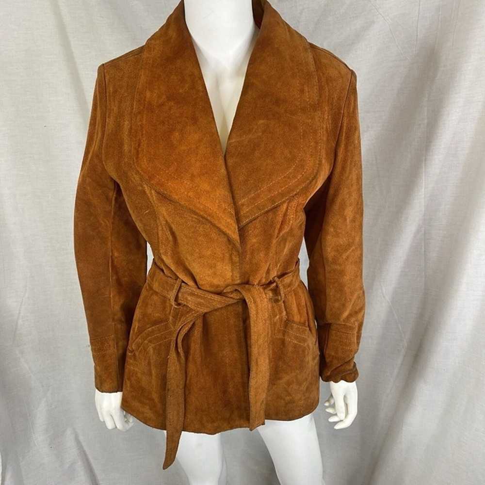 Vintage Women's Rust Ochre Suede Leather Belted C… - image 1