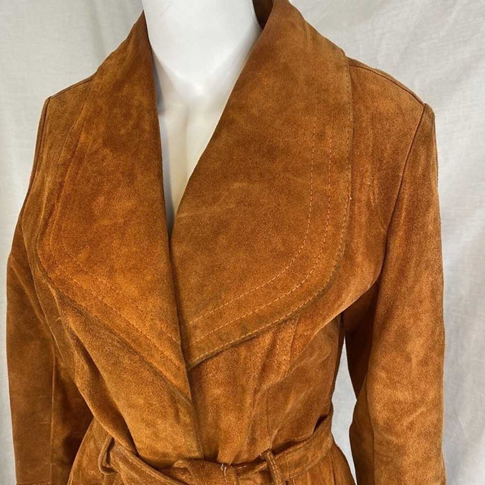Vintage Women's Rust Ochre Suede Leather Belted C… - image 2