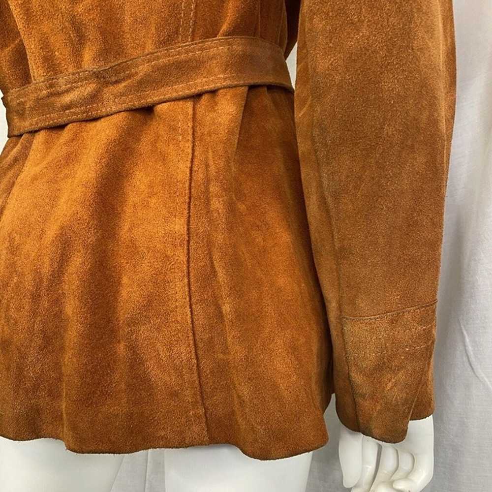 Vintage Women's Rust Ochre Suede Leather Belted C… - image 8