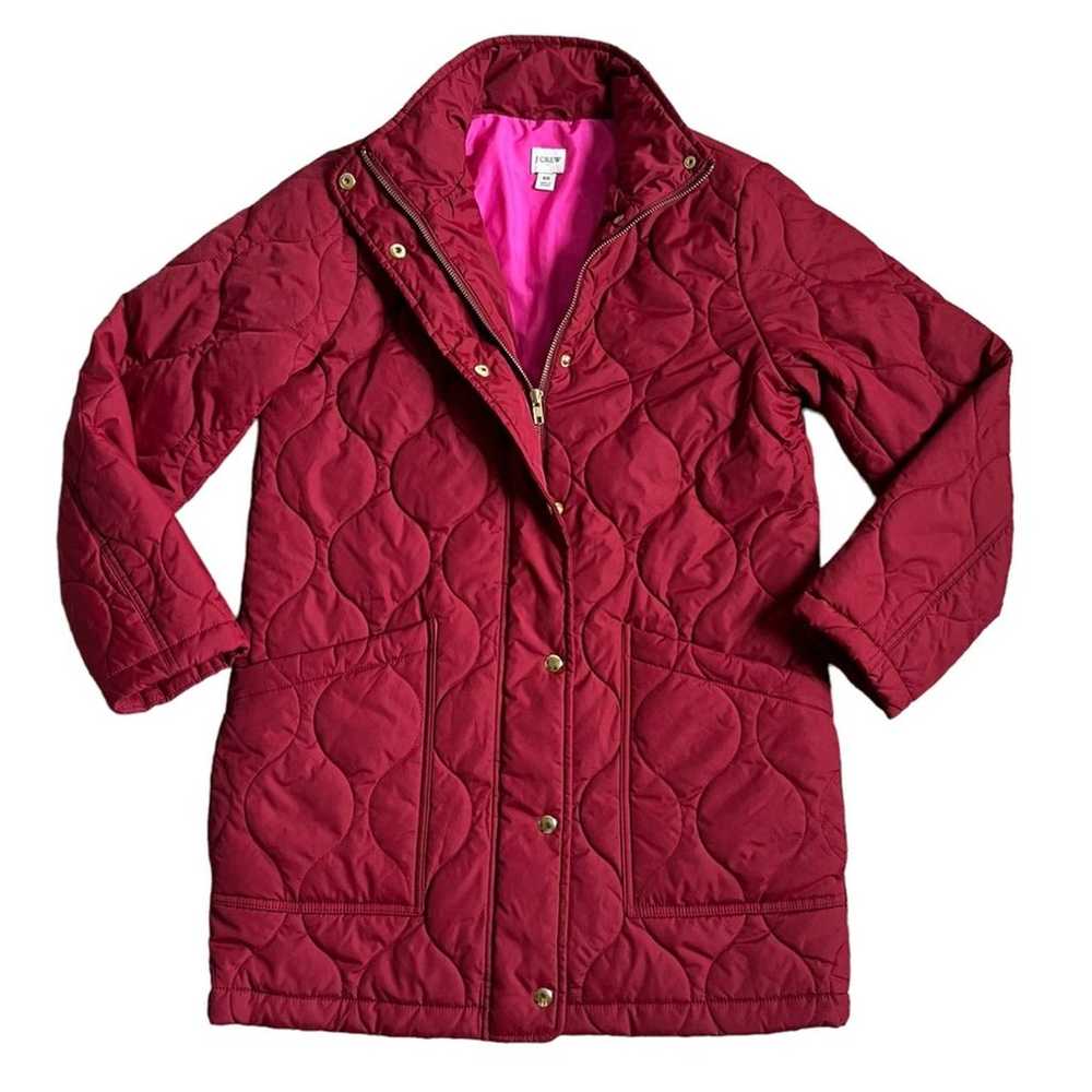 J. Crew Factory Women’s Collared Red Quilted Long… - image 1