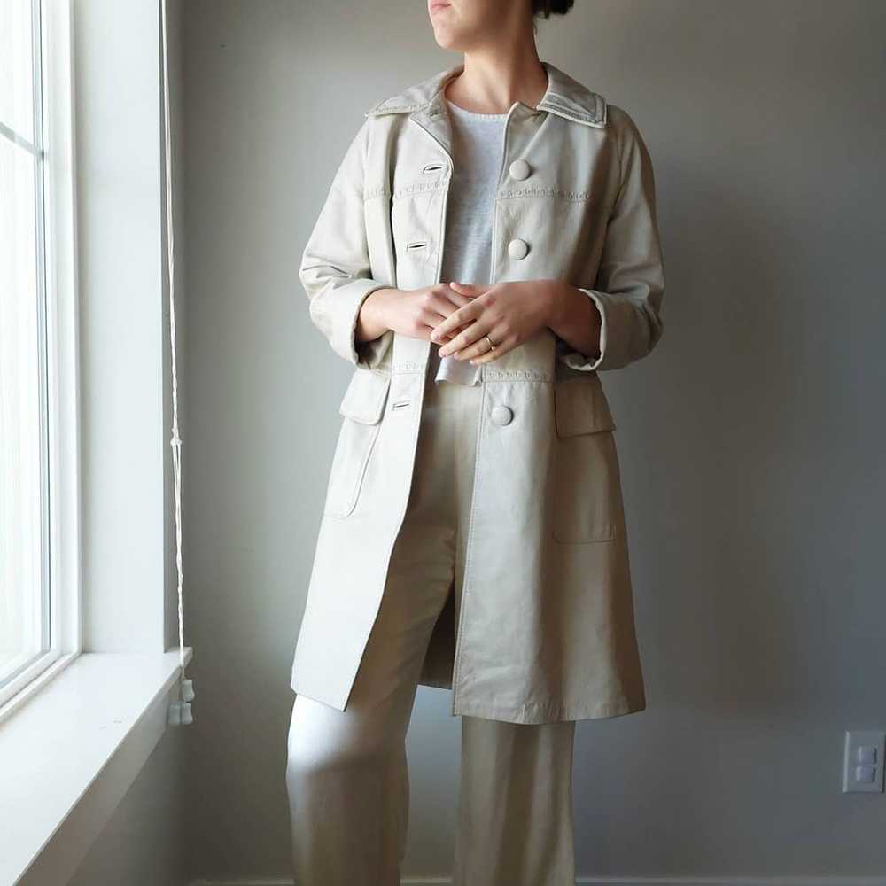 Vintage Beige Braided Swing Leather Trench Coat, … - image 2