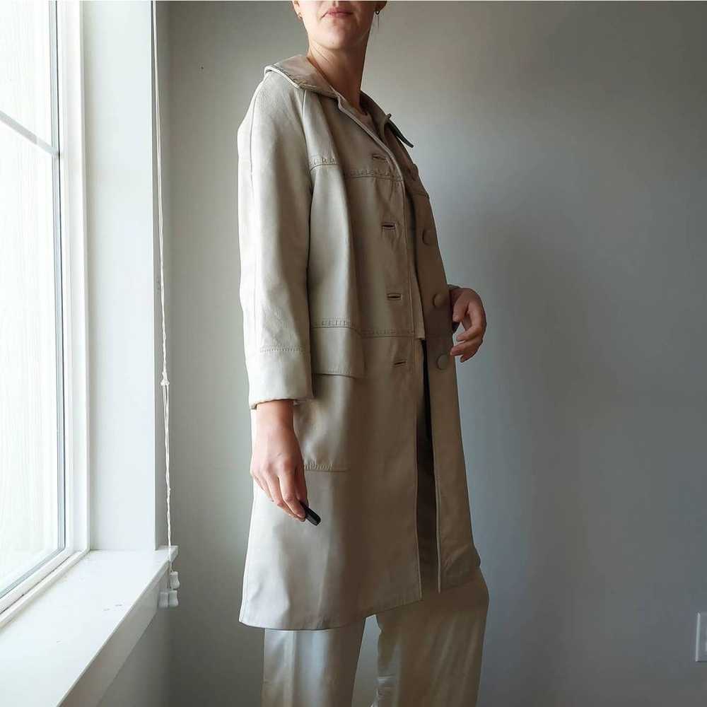 Vintage Beige Braided Swing Leather Trench Coat, … - image 4