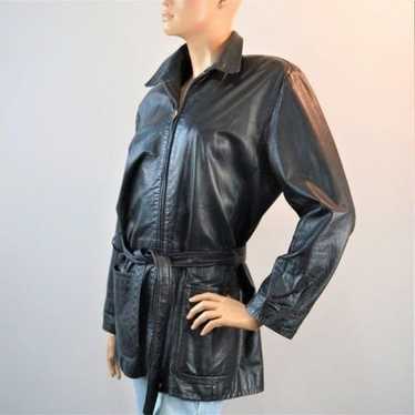 Vintage Red Kid USA Leather Jacket Full Zip Black… - image 1