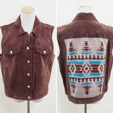 Pendleton brown suede vest with Oxford Mix aztec w