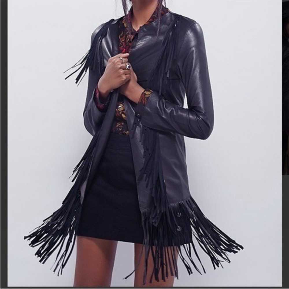 Cleobella black fringe leather take me long jacket - image 2