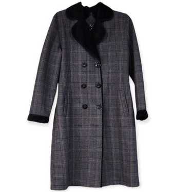 ZARA Plaid Grey/Black/Red Trench Coat w Velvet Li… - image 1